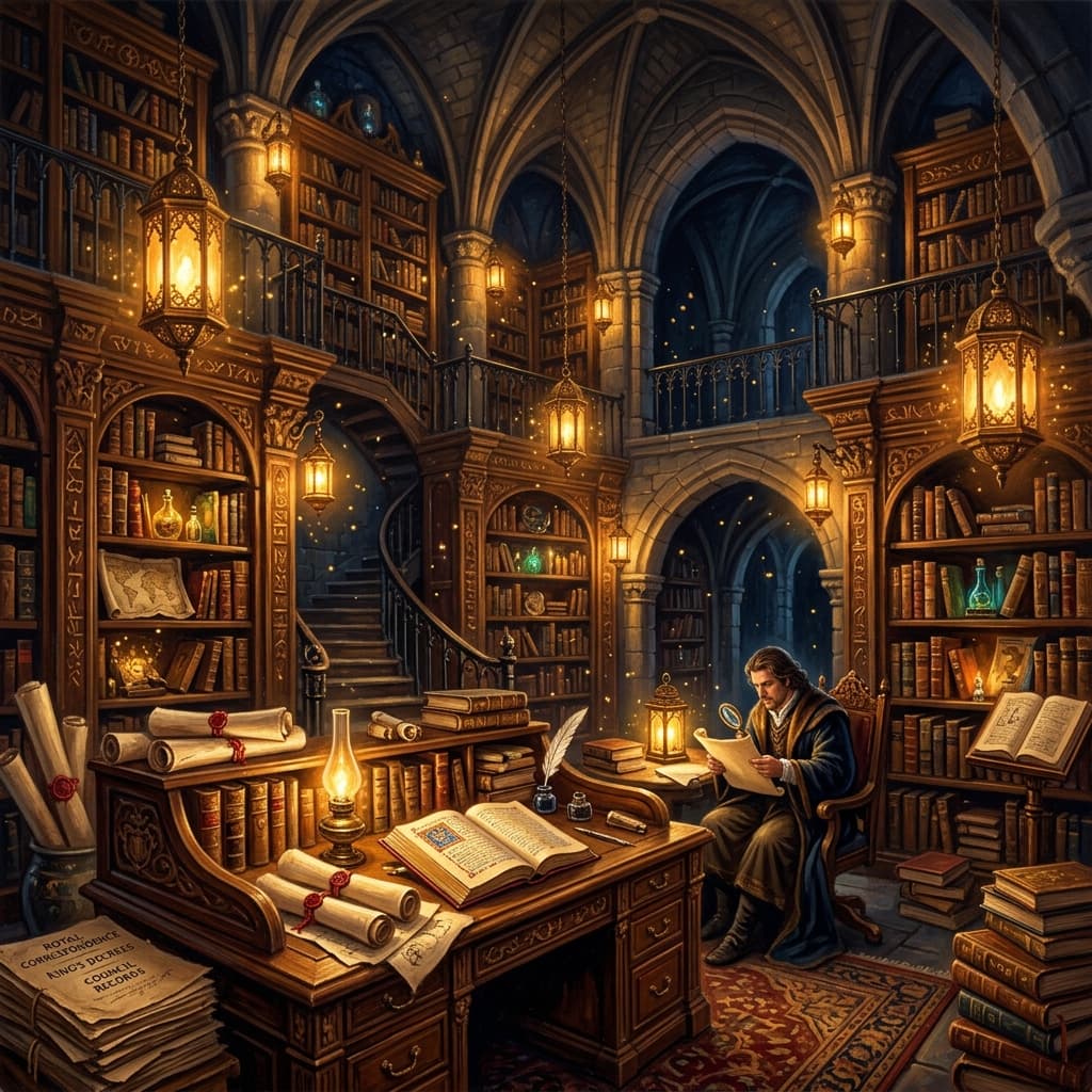 The Royal Archive of Human Memories — enchanted library hall